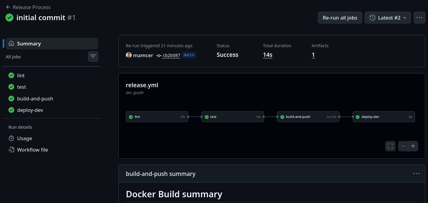 el mismo pipeline de cookbook, ahora con deploy-dev en verde tras el bootstrap