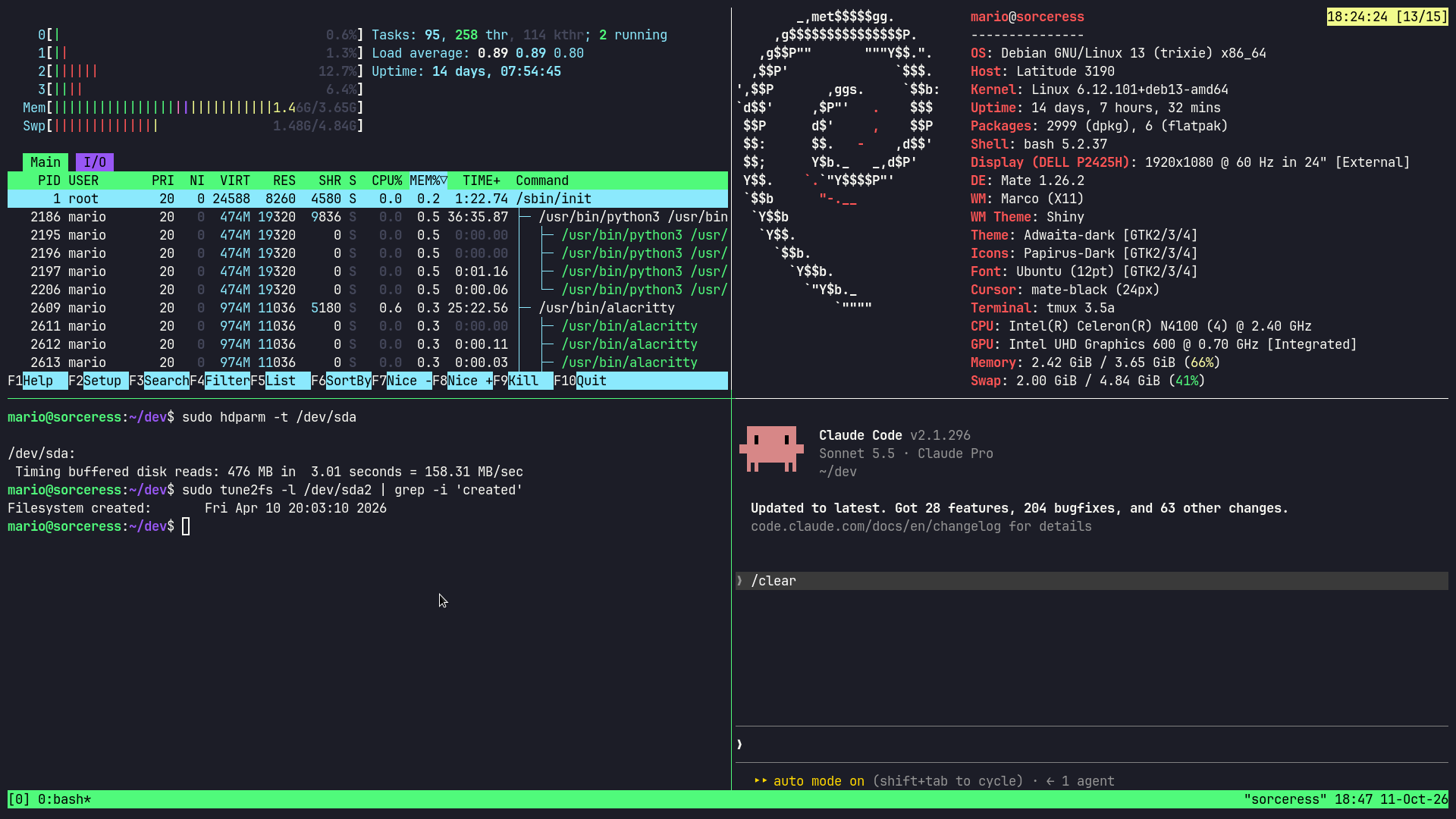 Escritorio con Alacritty y tmux